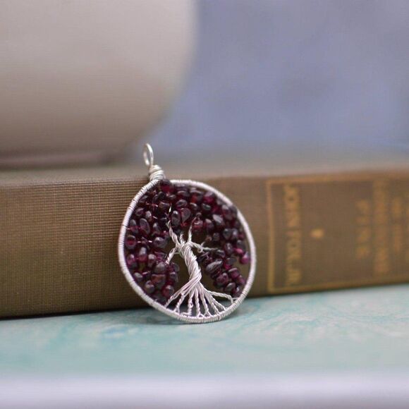 Tree of Life Pendant Sterling Silver & Garnet - Picture 2 of 2